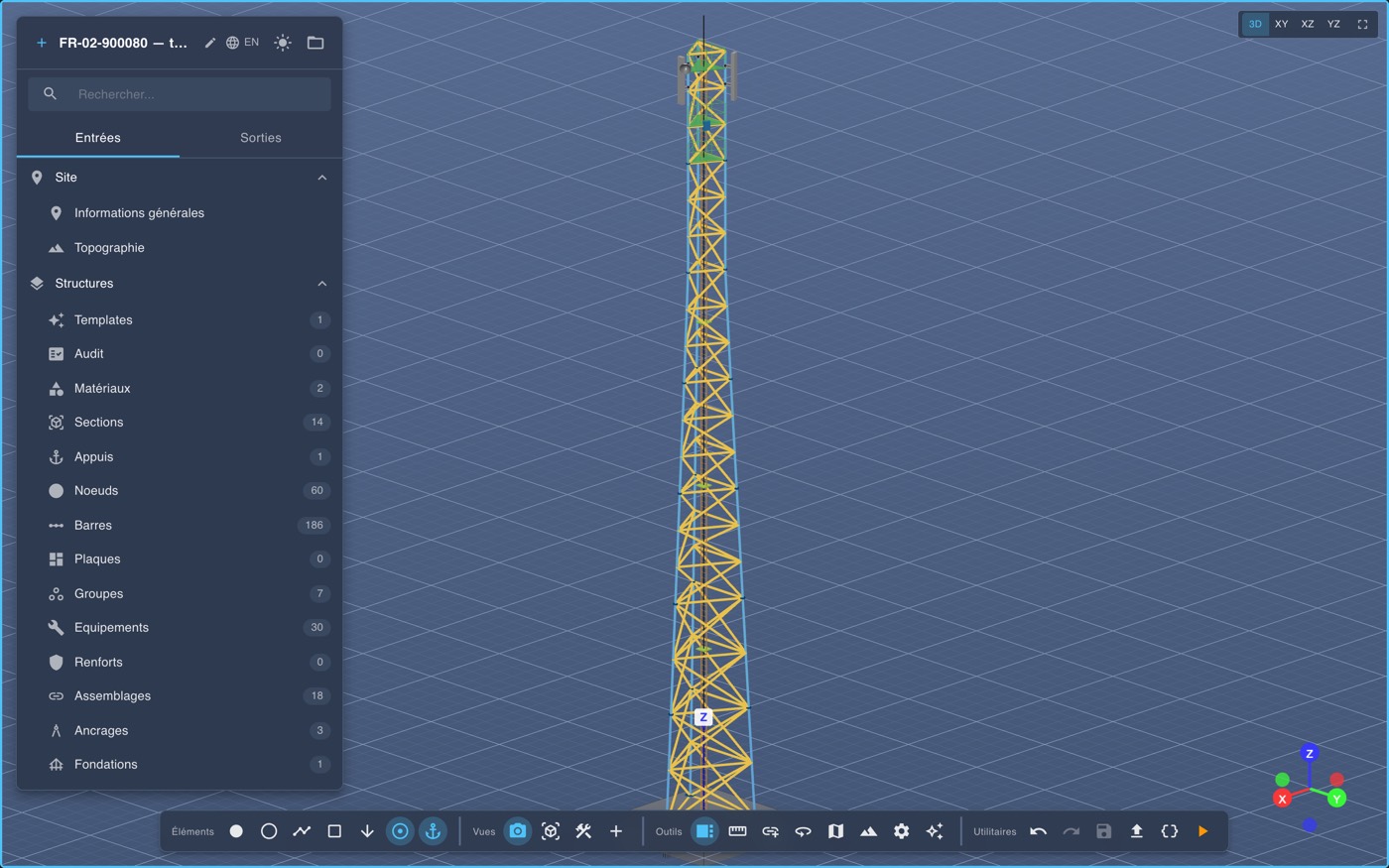 Modèle 3D d’un pylône treillis dans l’application Structure 3D