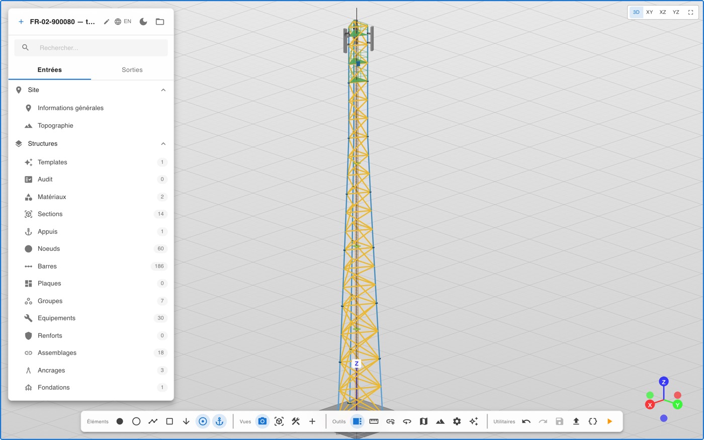 Modèle 3D d’un pylône treillis dans l’application Structure 3D