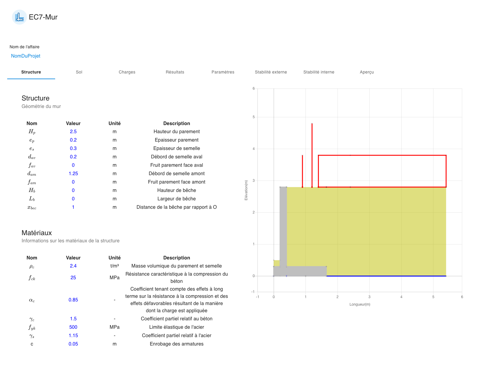 Calcul de Murs de Soutènement selon Eurocode 7 - Application Web EC7-Mur